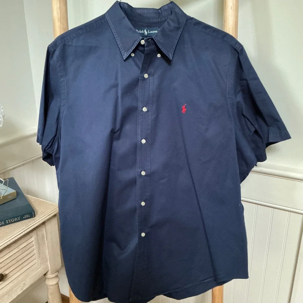 Polo Ralph Lauren Mens XXL Navy Blue Short Sleeve Button Down Classic Fit Shirt
